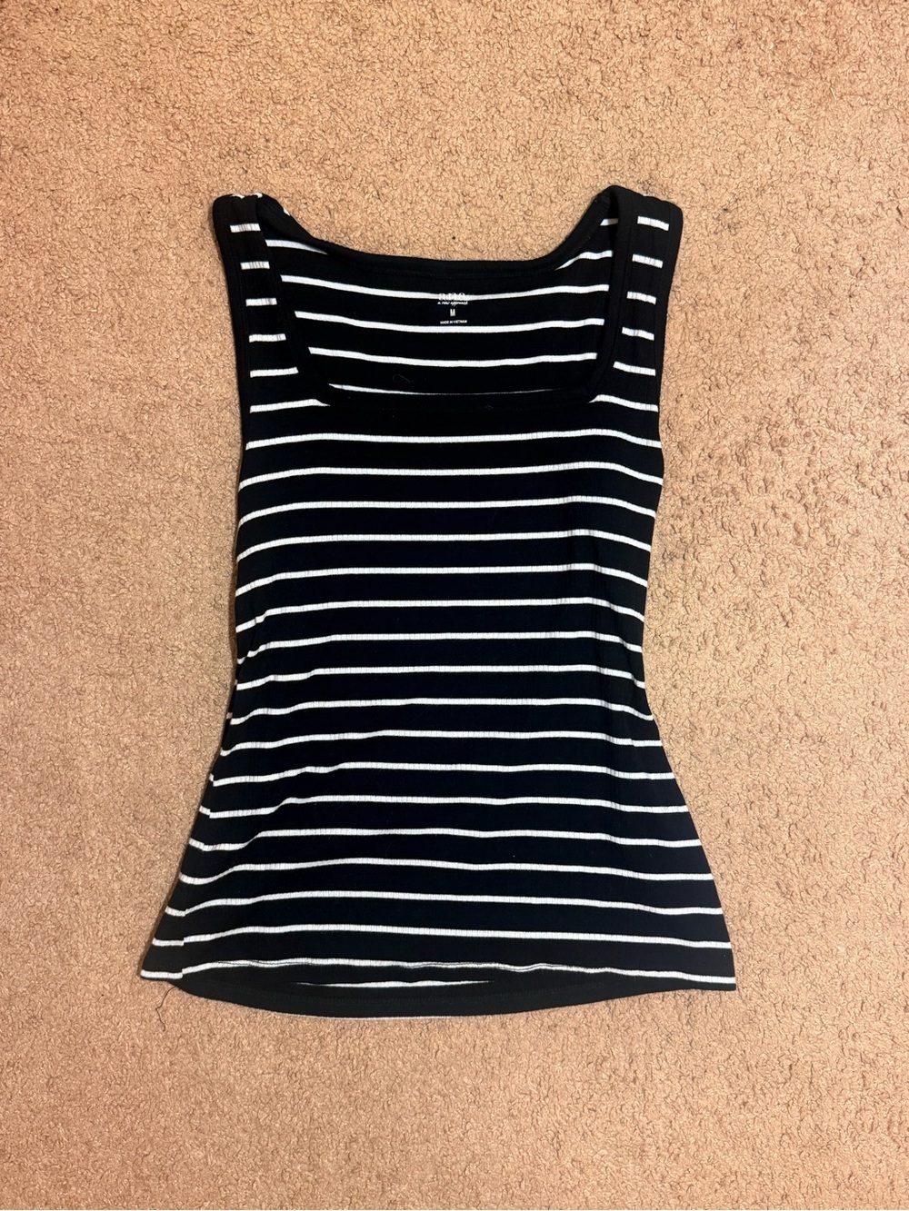 a.n.a Black and White Striped Square Neck Tank Full Length Ribbed Cotton - Picture 1 of 3